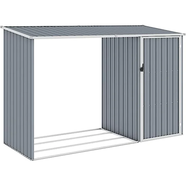 vidaXL Garten Brennholzlager Kaminholzunterstand Brennholzregal Unterstand Gerätehaus Gartenhaus Schuppen Grau 245x98x159cm Verzinkter Stahl – Bild 1