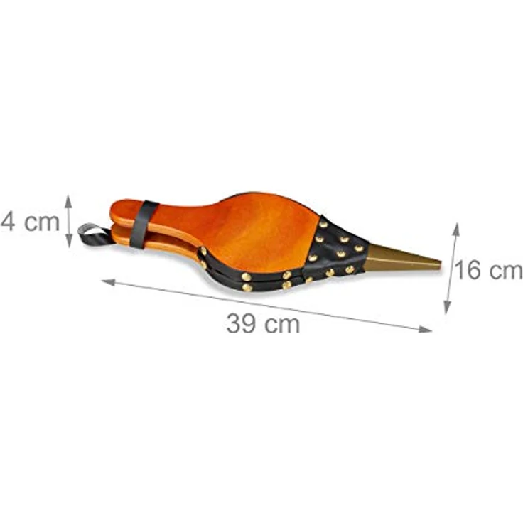 Blasebalg Grill & Kamin, rustikaler Handblasebalg, goldene Ziernägel, Luftbläser, 39 cm lang, braun-schwarz – Bild 4