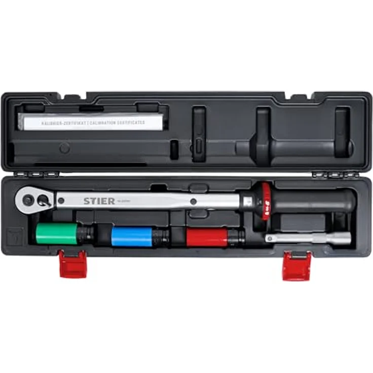 Stier Drehmomentschlüssel 1/2 Zoll, Rad-Montage-Set 40 - 200 Nm, 5-teilig mit hochpräziser Auslösegenauigkeit, Umschaltfunktion und Kalibrierzertifikat – Bild 2