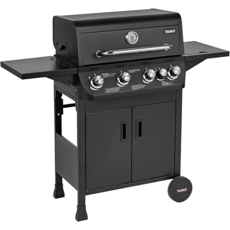 TAINO BRANDO 4+1 Gasgrill, BBQ Grillwagen mit 4 Edelstahlbrennern, Seitenkocher, klappbarem Seitentisch und integriertem Thermometer – Bild 1