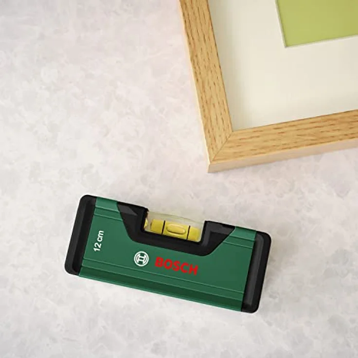 Bosch Wasserwaage 12cm (kompakte Mini-Wasserwaage; präzises Ausrichten mit fluoreszierender Libelle für horizontales Ablesen; Aluminiumgehäuse; Softgrip-Stoßfänger; V-Nut), Green – Bild 5