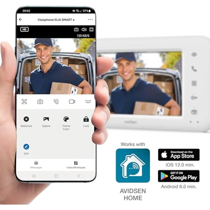 Extel Elia Smart 2 Video-Türsprechanlage mit 7 Zoll Touchscreen, 2 Draht-Technik, grau, 110 Grad Betrachtungswinkel, 6 Klingeltöne – Bild 5