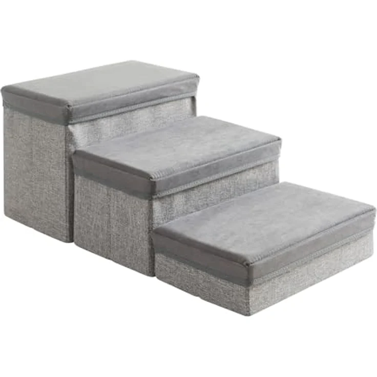 [en.casa] Hundetreppe Vojens Hunderampe für kleine Hunde 3-stufig Haustierleiter klappbar Grau 30 cm hoch 75 x 40 x 30 cm – Bild 3