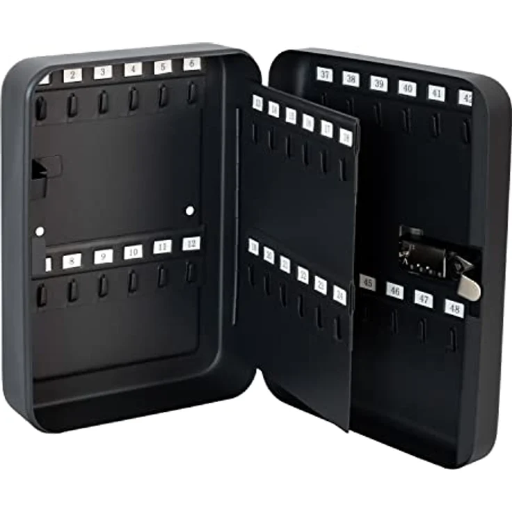 HMF Schlüsselkasten mit 3er Zahlencode, 8 nummerierte Hakenleisten für bis zu 48 Schlüssel, 25 x 18 x 7 cm, Schwarz – Bild 4