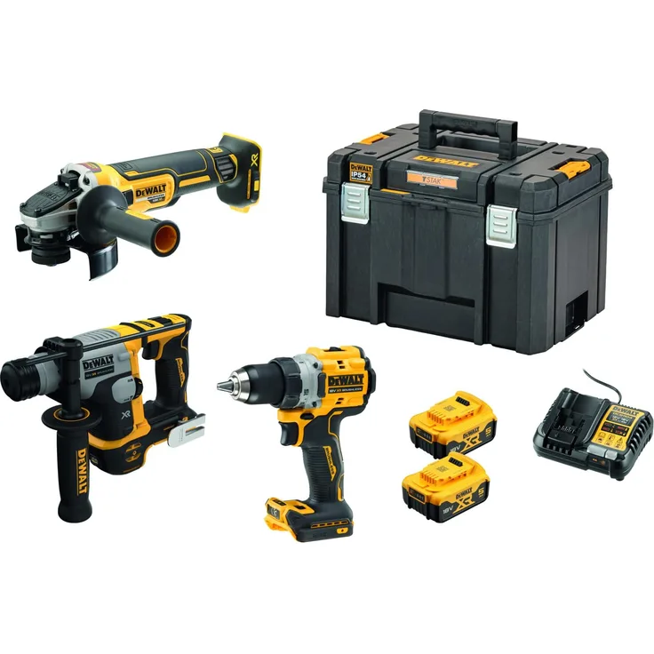 DeWalt - Kit de 3-Werkzeug XR 18 V 5 Ah bürstenloser Schrauber DCD800 + SDS Plus Bohrer DCH172 + Winkelschleifer DCG405-DCK355P2T-QW, Akku-Technologie, überzeugende Leistungsfähigkeit
