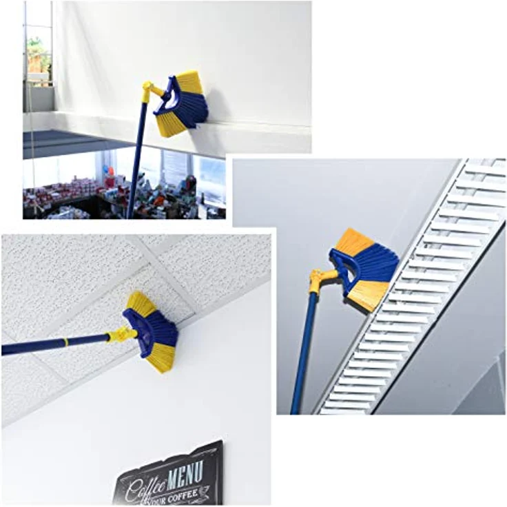 Pullach Hof Teleskopstiel Eckbesen-Set mit 4 Meter Teleskopstange, italienisches Grobgewinde, strapazierfähige Kunststoffborsten, blau – Bild 3