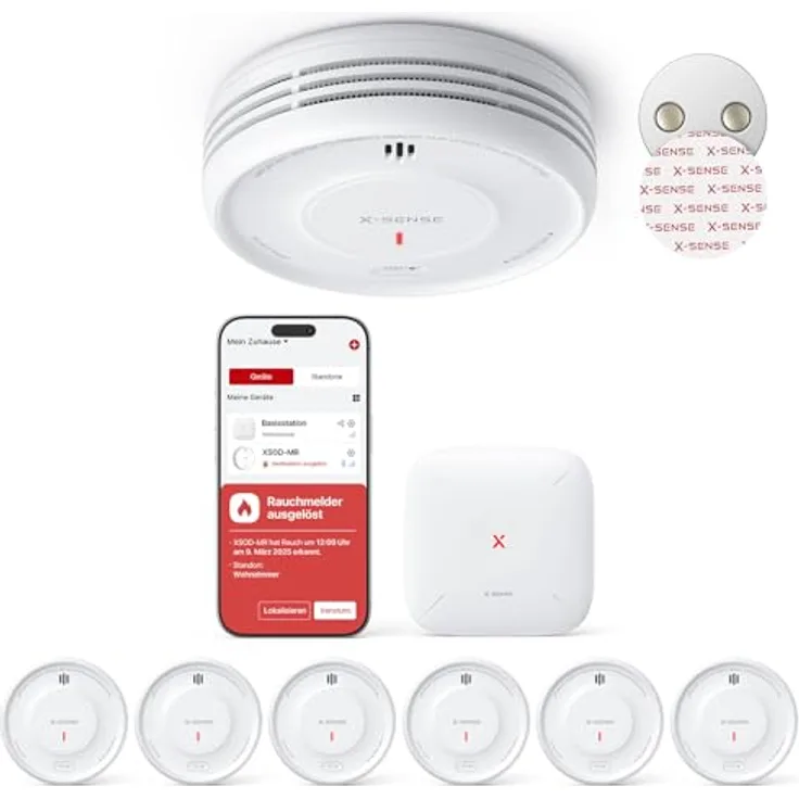 X-Sense XS0D-MR61, Smart Rauchmelder WLAN mit Basisstation SBS50, austauschbare Batterie, App-Funktion, Magnethalterung, duale Alarme