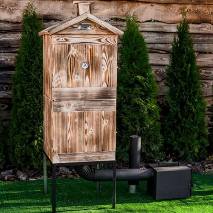 QLS Handels Räucherkammer Holz Räucherofen Zwei Kammer Garten, 50 x 50 x 120cm, skandinavische Fichte, wetterfest, für 15-20 kg Produkte – Bild 5