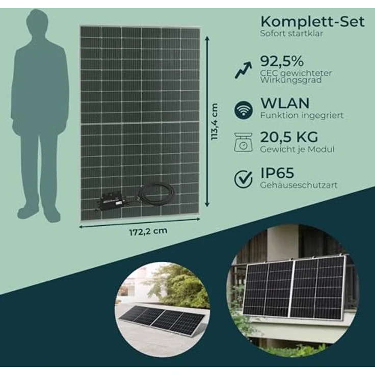 pro.tec Balkonkraftwerk 'Brusson' 800W, Solarsystem mit Inverter, 10m Kabel, schwarz-silber, WiFi-Fernüberwachung – Bild 4