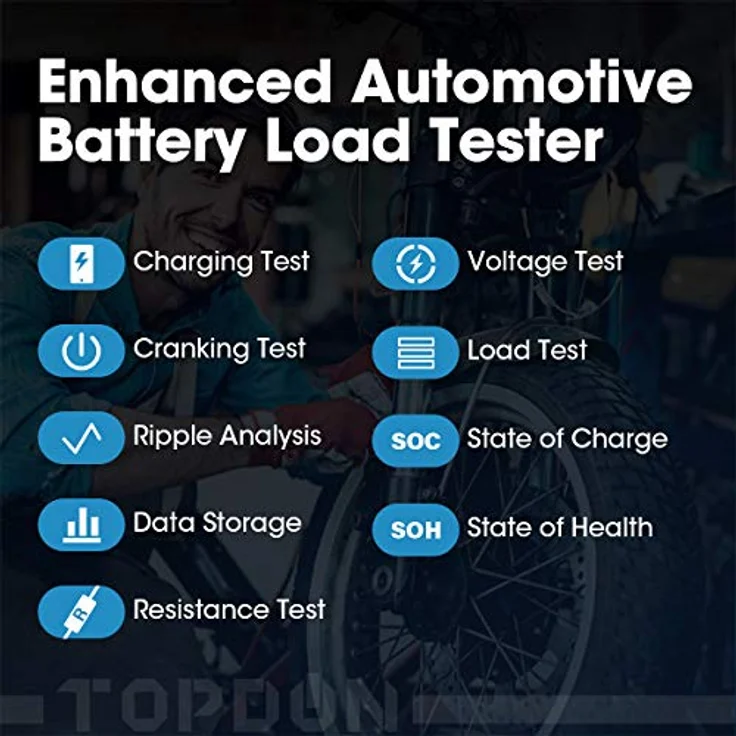 TOPDON Autobatterietester BT200 12V 24V Lasttester, 100-2000CCA Generatorprüfer für Kraftfahrzeuge - Digitaler Autobatterieanalysator, Farb-LCD-Bildschirm, für PKW-LKW ATV Auto Boot – Bild 3