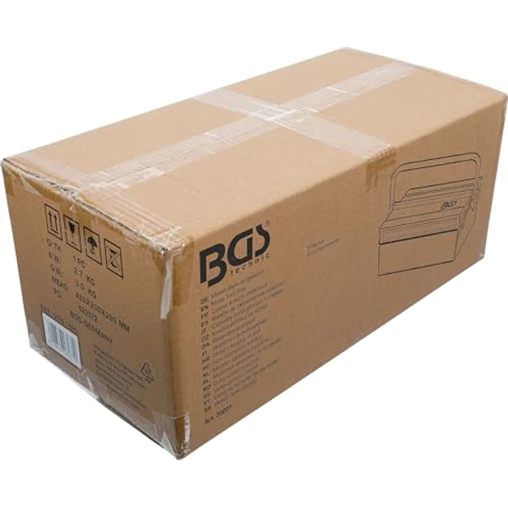 BGS TECHNIC Metall-Werkzeugkasten leer, 3 Fächer, hammerschlagblau, 420 x 200 x 150 mm, Stahlblech mit Vorhängeschlossbohrung – Bild 7