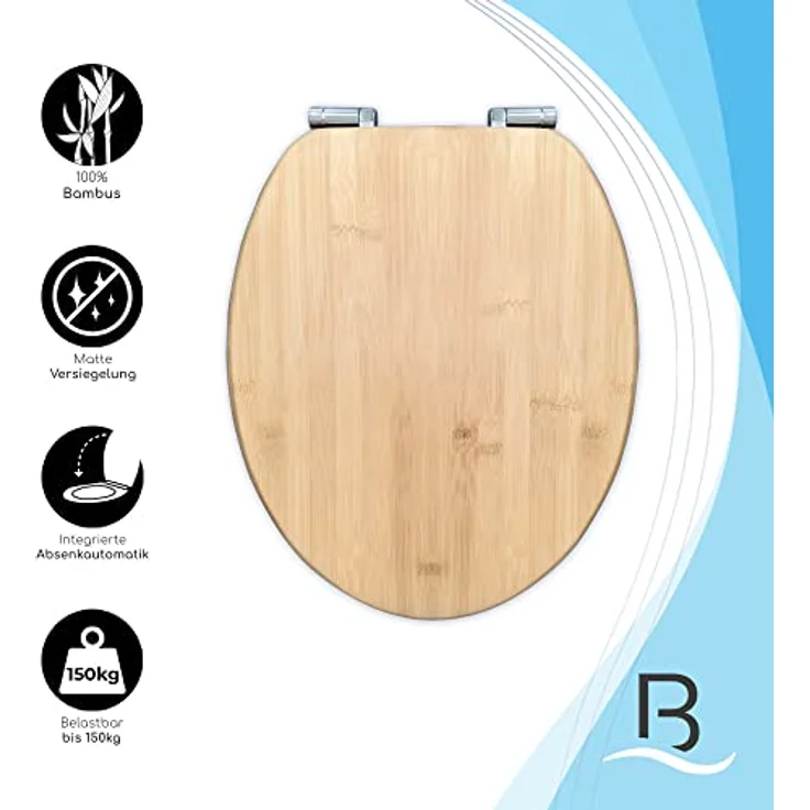 Bath4U WC Sitz aus Bambus, Soft-Close mit Absenkautomatik, 37,5 x 43,5 cm, bis 150 kg Belastbarkeit – Bild 6