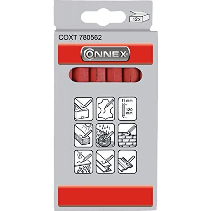 Connex Signierkreide rot - Ø 13 x 120 mm - Praktisches Set mit 12 Stück - Für Holz, Beton, Eisen, Textilien & Co. - Wetterfest & lichtecht - Sechskantform / Markierkreide / Forstkreide / COXT780562 – Bild 2
