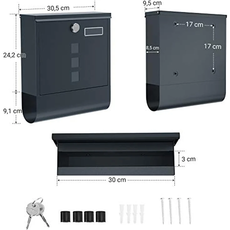 SONGMICS Briefkasten, 2er Set, Wandbriefkasten, Schloss mit Kupfer-Schließzylinder, drehbare Abdeckung, Zeitungsfach, Sichtfenster, Namensschildhalter, abschließbar, anthrazit GMB20AG02 - Preisvergleich – Bild 5