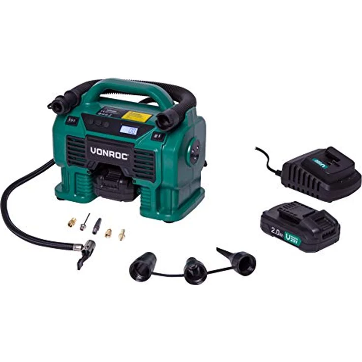 VONROC Akku-Kompressor VPower 20V - 2-in-1 Multifunktions-Kompressor mit 11 bar Max. Arbeitsdruck, inkl. 8-teiligem Zubehör - Blau – Bild 1