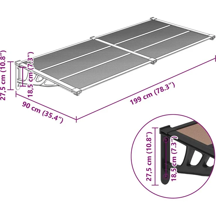vidaXL Türvordach Schwarz 199x90 cm Polycarbonat, wetterfest und stabil – Bild 1