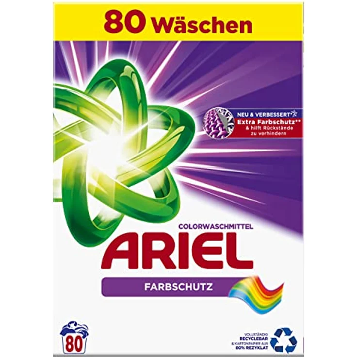 Ariel Color Waschmittel Pulver, Waschpulver mit Farbschutz, Vollwaschmittel, 80 Waschladungen, Strahlend Rein bei niedrigeren Temperaturen und Anti-Rückstands-Technologie (5.2 kg) – Bild 3