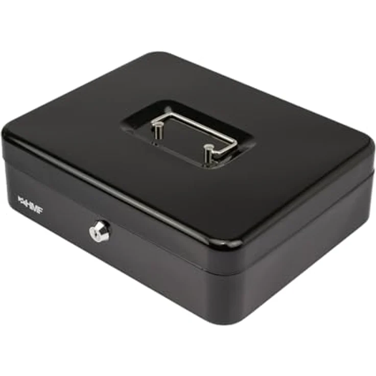 HMF Geldkassette 10130, abschließbar mit Münzeinsatz und Scheinfach, 30 x 24 x 9 cm, schwarz – Bild 4