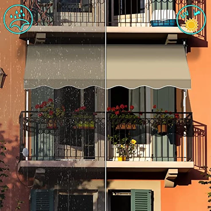 VOUNOT Klemmmarkise Balkon mit Handkurbel, höhenverstellbar Balkonmarkise ohne Bohren, UV-beständig, Wasserdicht & Sonnenschutz, 300 cm breit, Beige – Bild 4