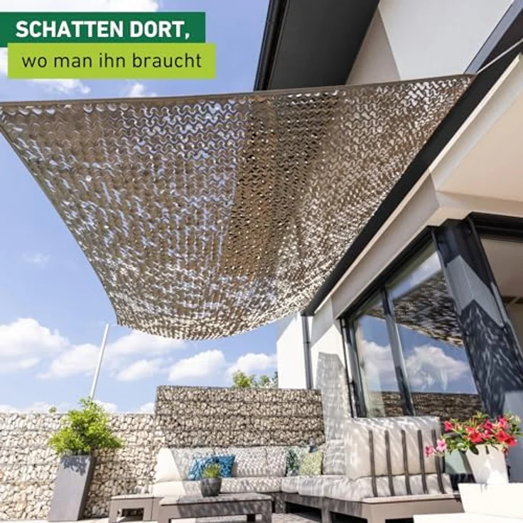 Windhager Beschattungsnetz COTE D´Azur, 3 x 4 Meter, Beige/Taupe, UV-stabilisiert, witterungsbeständig, einfach zu montieren, ideal für Terrasse, Balkon und Garten – Bild 2