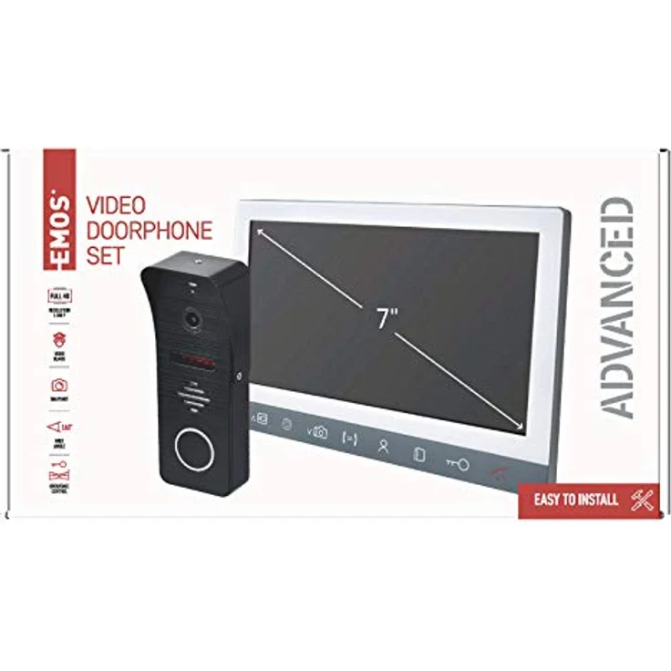 EMOS H3010 Video-Türsprechanlage, wasserdichte Full-HD Kamera mit Nachtsicht, 7 Zoll LCD-Farbmonitor, Snapshot, Aufnahme, Intercom – Bild 2