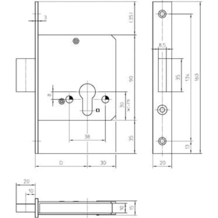FORMAT zt-Einsteckriegelschloss PZ D55, 20 mm, doppelte Ausführung – Bild 2