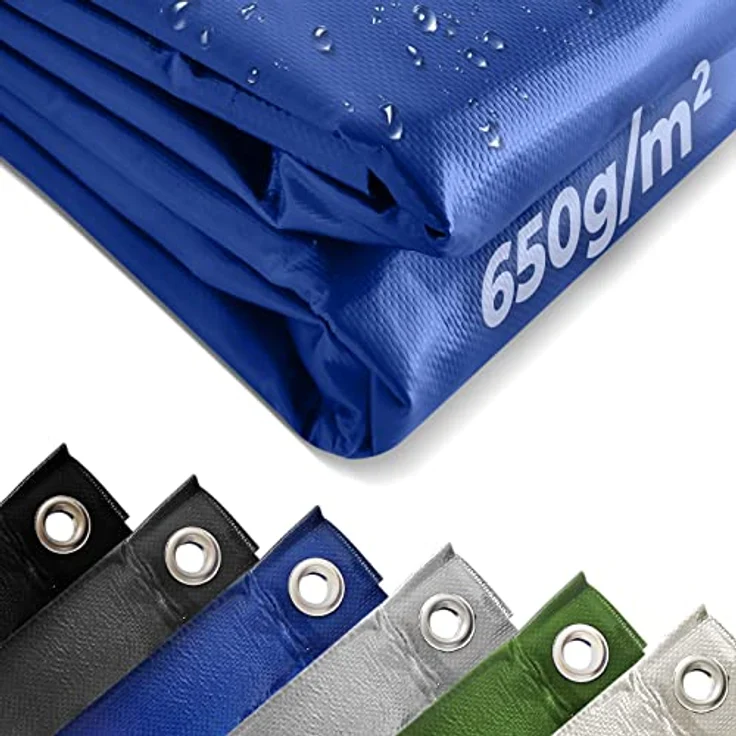 Jago Abdeckplane - 650 g-m², Wasserdicht & Reißfest, Aluminiumösen, Blau, 4 x 3 m, Beidseitig Beschichtet - Schutzplane, LKW Plane Gewebeplane, Regenplane – Bild 2