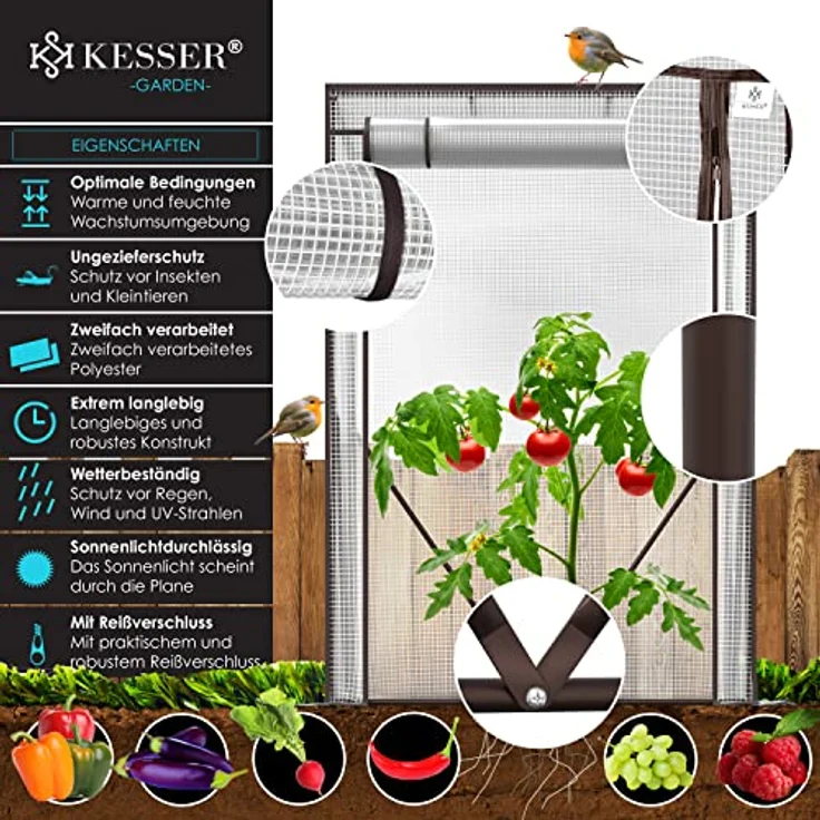 KESSER Premium Tomatengewächshaus Foliengewächshaus, Gewächshaus klein, Tomatenhaus, Treibhaus mit Tür zum Aufrollen - 100 x 50 x 150 cm Frühbeet, Gemüse, Blumen, Obst, Garten Transparent, 100 x 50 x 150 cm - Preisvergleich – Bild 2