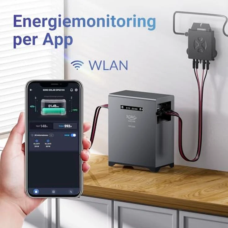 XORO SOLAR SPS 2155 Balkonkraftwerkspeicher mit 2 kWh LiFePO4 Akku, Dual MPPT 2x800W Eingang, 800W Ausgang IP65, Plug & Play – Bild 3