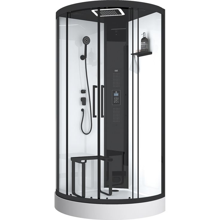 Aurlane Komplettdusche 'Relax' mit Dampffunktion 1/4-Kreis schwarz 95 x 95 x 218 cm, Hydromassage, Hamamfunktion, Bluetooth-/Radiofunktion und LED-Deckenleuchte