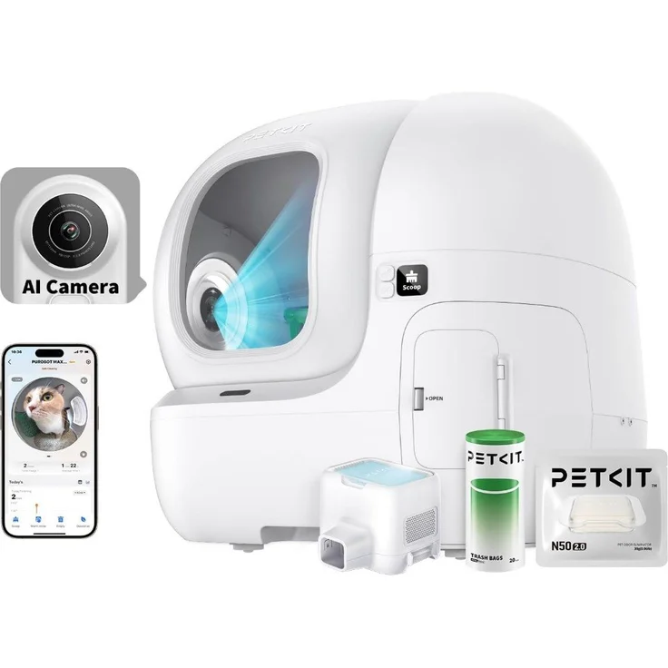 PETKIT Katzentoilette Petkit Purobot Max Pro – selbstreinigende Katzentoilette mit AI-Kamera und hygienischer Abfallentsorgung, weiß