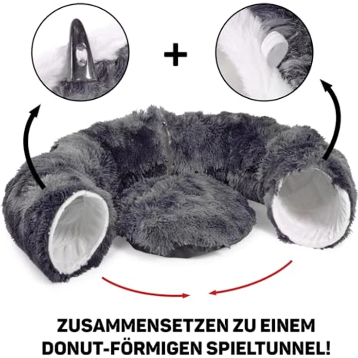 CanadianCat Company | Premium Katzentunnel Otis Dunkelgrau XXL 2-in-1 Donut Tunnel für große Katzen mit flauschigem Liegekissen – Bild 4