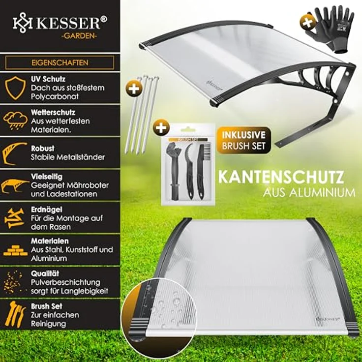 KESSER Mähroboter Garage Dach Carport Überdachung für Mähroboter Rasenmäher Rasenroboter Automower Garten Witterungsbeständig Mährobotergarage inkl. Montagematerial,  Maße 82 x 103 x 47 cm Transparent - Preisvergleich – Bild 2