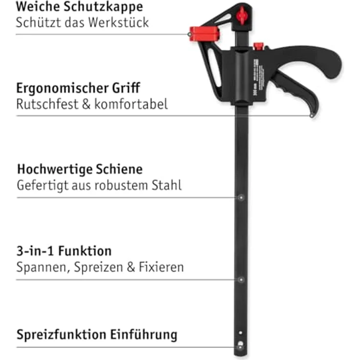WALTER Schnellspannzwingensatz 2er Set, Einhandzwingen mit 300 mm Spannweite und 120 kg Spannkraft, für Werkstücke mit Kunststoffschutzkappen – Bild 2