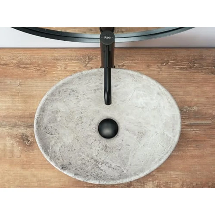 Rea Aufsatzwaschbecken Keramik Oval 35x40 cm, Schwarz Marmor, ohne Überlauföffnung – Bild 5