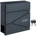 SONGMICS Briefkasten, Wandmontage, mit Zeitungshalter, Schlüssel, modernes Design, Grau Anthrazit GMB051G02