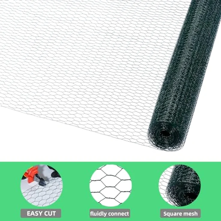 CCLIFE Hühnerzaun Geflügelnetz, PVC-beschichtet, Maschenweite 45 mm, Höhe 100 cm, Länge 15/25/50 m, grün – Bild 3