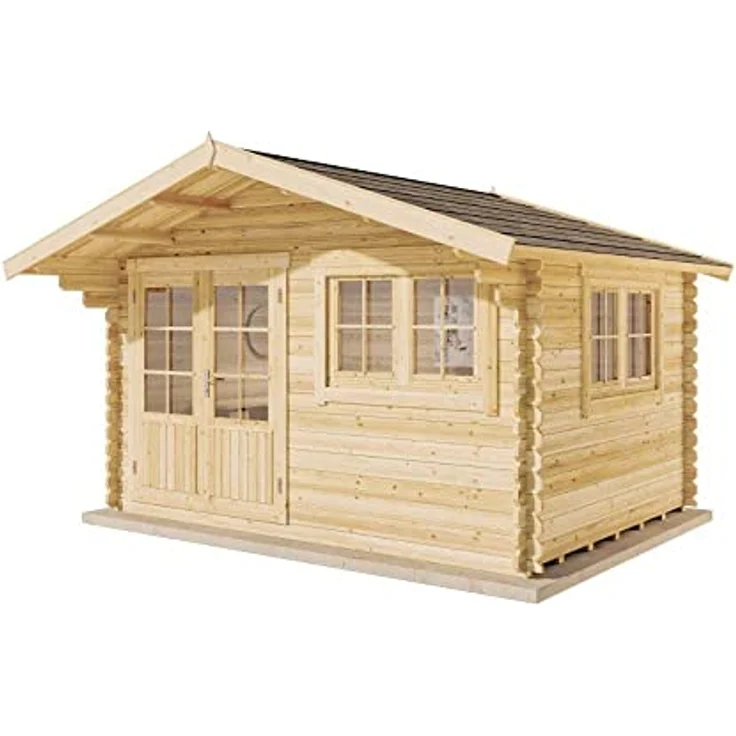 Gartenhaus Gabriel-34 mit Fußboden aus Holz, Gerätehaus 400x300, 10,07 m², 34 mm Wandstärke, Holzhaus in Blockbohlen-Bauweise inkl. Fenster, Doppelfenster und Leimholztür Naturbelassen – Bild 3
