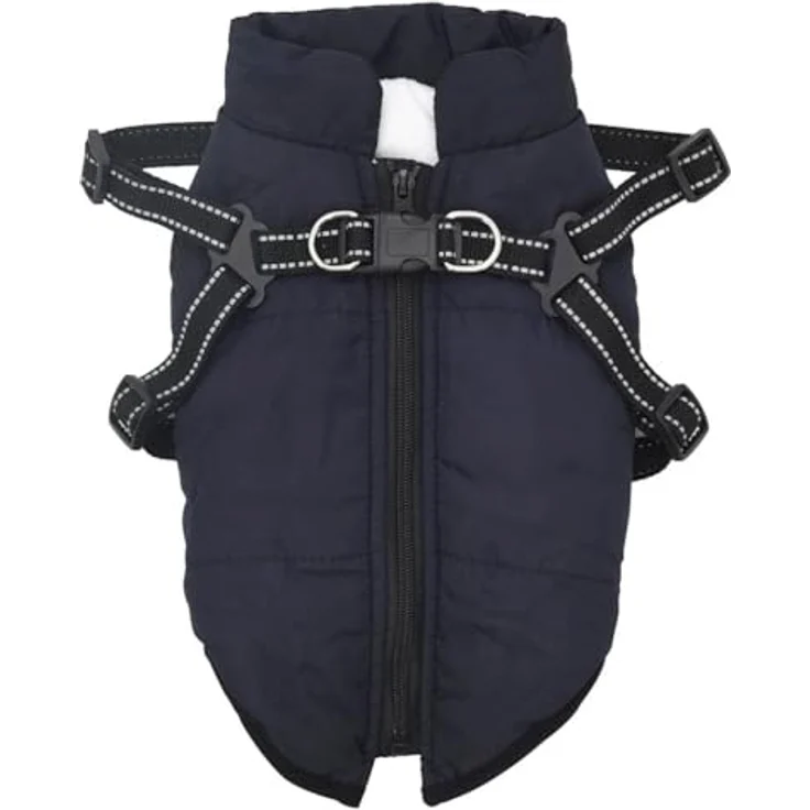 vidaXL Hundemantel mit Geschirr Wasserdicht Reflektierend Marineblau M, Outdoor-Hundebekleidung mit verstellbarem Geschirr und Reflexstreifen – Bild 4