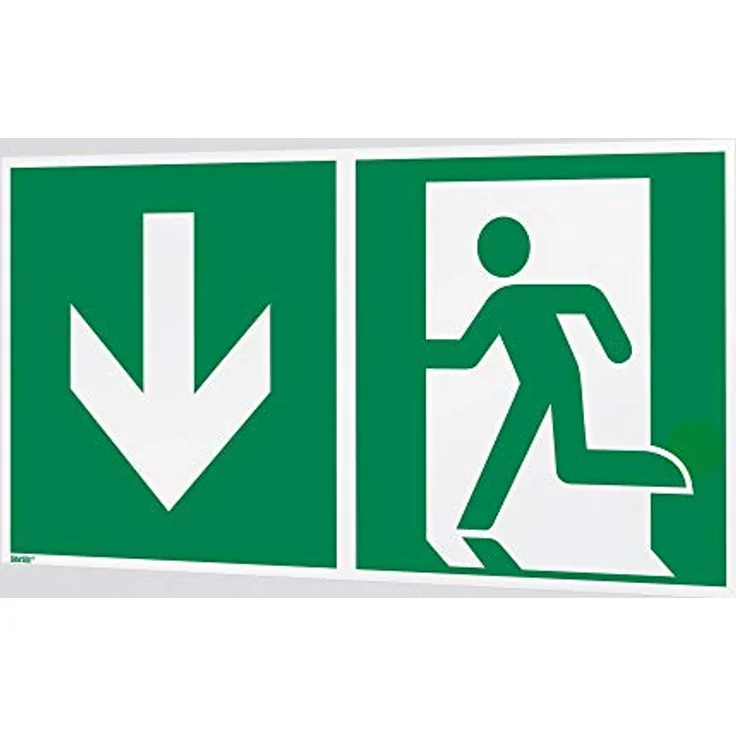 Marahrens Notausgang abwärts, langnachleuchtender Aufkleber aus selbstklebender PVC-Folie, 400 × 200 mm, normgerecht nach ASR A1.3 / ISO 7010 E001, für Innen- und Außenbereich – Bild 3