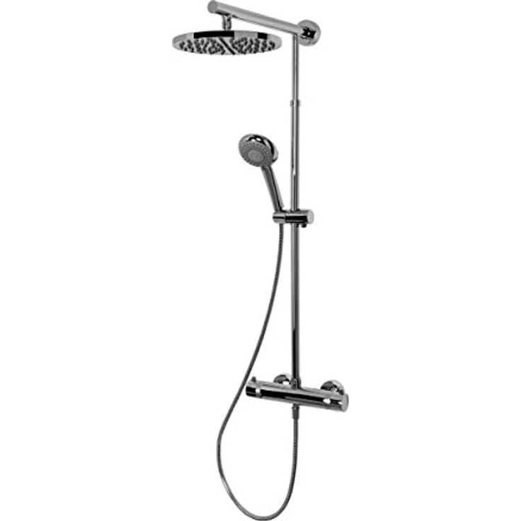 Schulte Duschsystem mit Sicherheits-Thermostat, Kopfbrause rund, Chrom, Korpus aus Messing, Duschmaster Rain mit Regendusche, D9640 02 – Bild 1