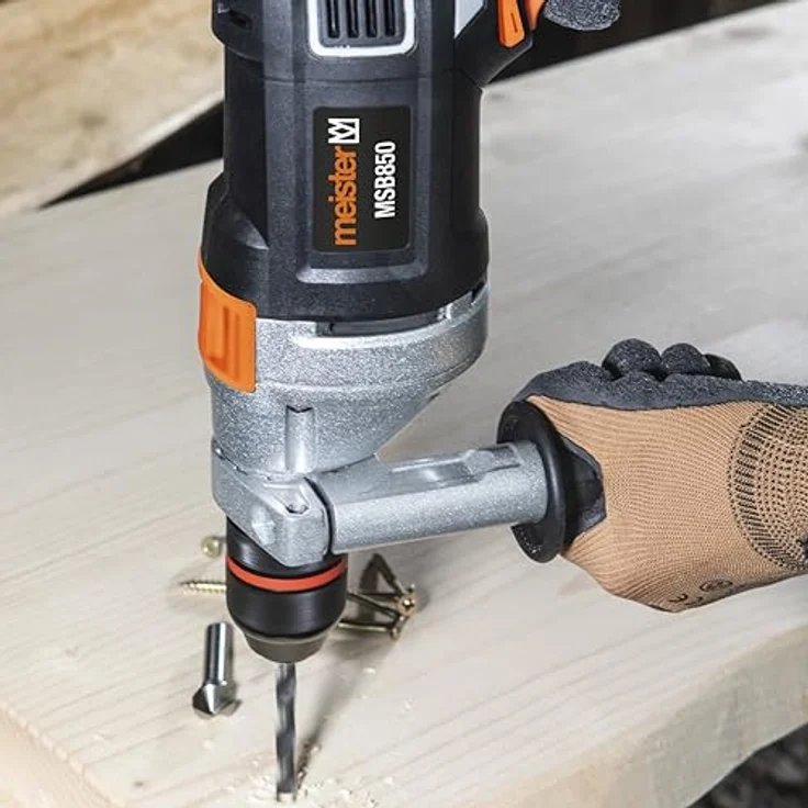 meister Schlagbohrmaschine MSB850, 850 W, leistungsstarker Motor, Drehzahl bis 3000 U/min, inkl. Zusatzhandgriff und Metall-Tiefenanschlag – Bild 3