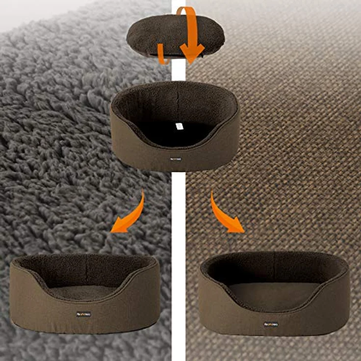 Feandrea Hundebett, Hundekorb, Wendekissen, 73 x 60 x 27 cm, braun - Rundum-Sicher-Wohlfühlgefühl, abnehmbares Wendekissen, maschinenwaschbare Kissenhülle, Anti-Rutsch-Noppen – Bild 3