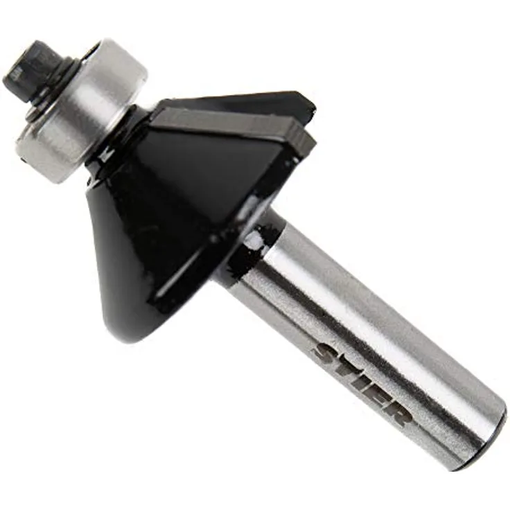 STIER Fasenfräser mit Kugellager HM (HW) Ø 28,6 mm Schaft- Ø 8 mm, 45 Grad Fräser, Oberfräse, HM Hartmetall-bestückt, für Massivhölzer und Plattenwerkstoffe