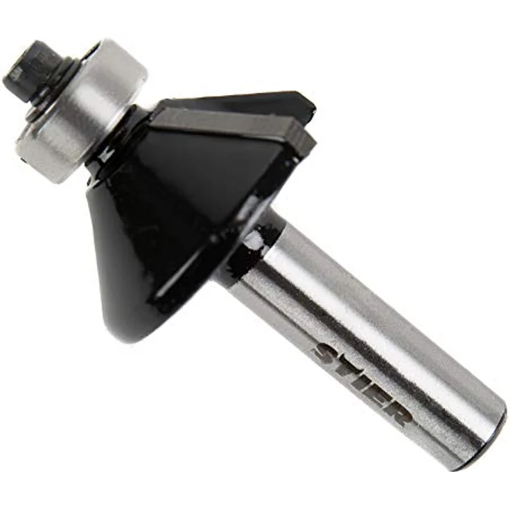 STIER Fasenfräser mit Kugellager HM (HW) Ø 28,6 mm Schaft- Ø 8 mm, 45 Grad Fräser, Oberfräse, HM Hartmetall-bestückt, für Massivhölzer und Plattenwerkstoffe – Bild 1