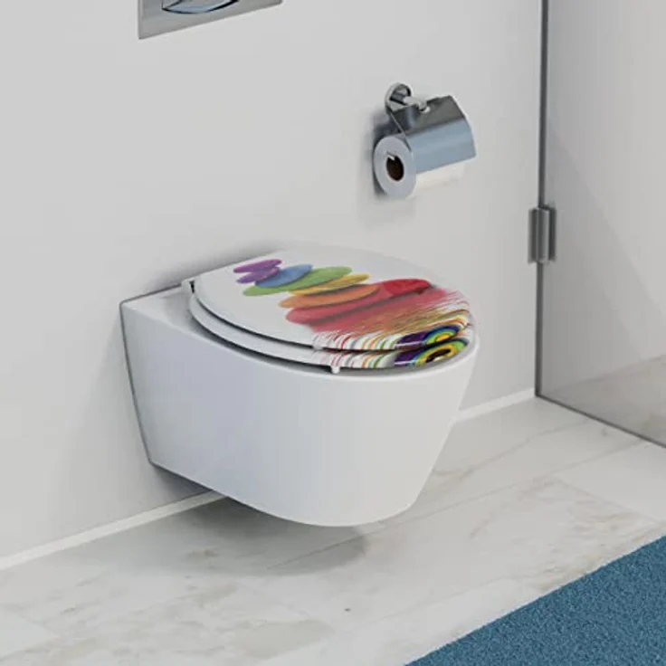 Schütte WC-Sitz Colorful Stones, Holzkern mit Absenkautomatik, bruchsicher und kratzfest, dreiseitiges Motiv – Bild 6