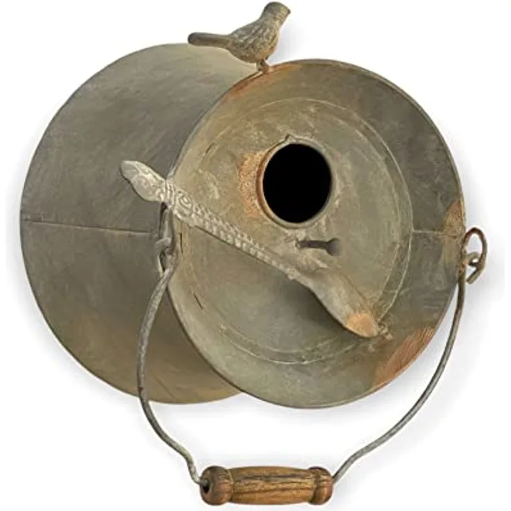 DanDiBo Vogelhaus zum Aufhängen, wetterfestes Metall mit Blumenkasten, grau/silber, Shabby Chic, 26 cm hoch