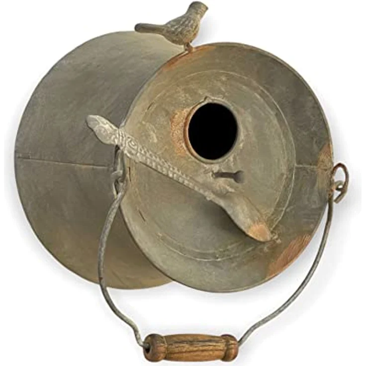 DanDiBo Vogelhaus zum Aufhängen, wetterfestes Metall mit Blumenkasten, grau/silber, Shabby Chic, 26 cm hoch – Bild 1