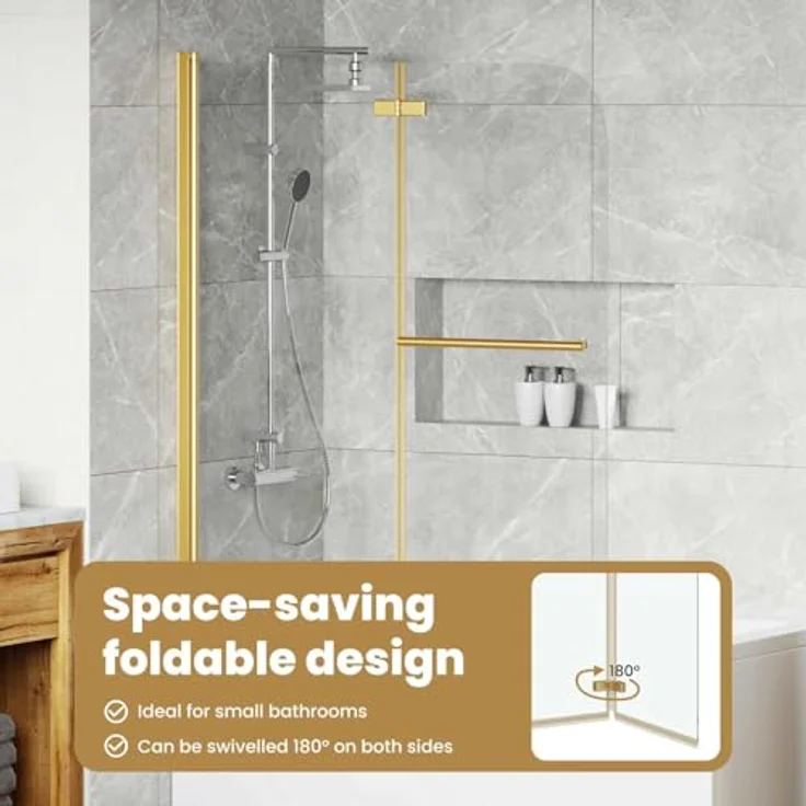 vidaXL Duschwand Duschabtrennung Gold, 120 x 140 cm, ESG-Glas und Aluminium, faltbar und drehbar – Bild 6