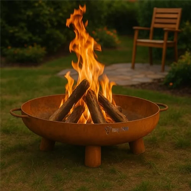 BBQ-Toro Feuerschale Ø 60 cm, Rostoptik, Outdoor Feuerstelle mit drei Standbeinen und zwei Griffen, vielseitig einsetzbar, robustes Stahlmaterial – Bild 2